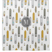 船航海の船On River任意の色 シャワーカーテン (正面)