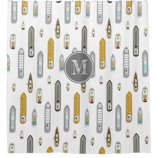 船航海の船On River任意の色 シャワーカーテン (正面)