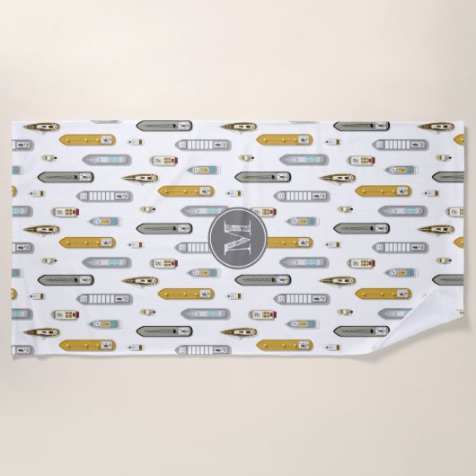 船航海の船On River任意の色 ビーチタオル (正面)