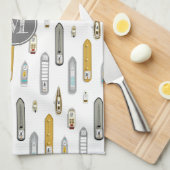 船航海の船On River white w monogram キッチンタオル (四つ折り)