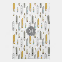 船航海の船On River white w monogram キッチンタオル