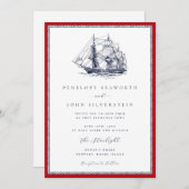 船航海の赤ロープのフレームクラシックの結婚 招待状 (正面/裏面)