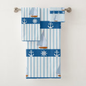 船航海の車いかりブルーホワイトストライプズ バスタオルセット (インサイチュ)