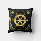 船航海の車のシルエット/金ゴールド/黒四角 クッション (裏面)