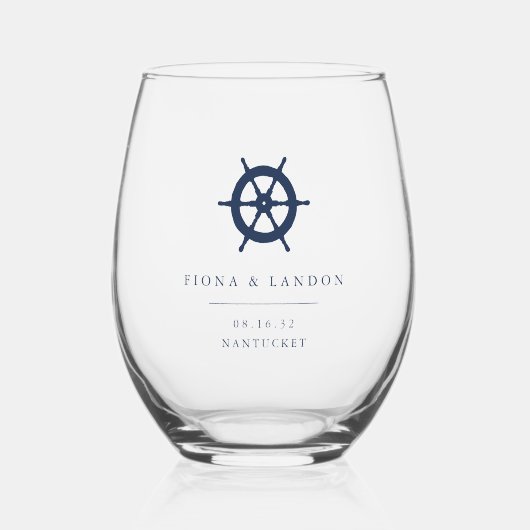船航海の車のパーソナライズされた結婚式の引き出物 ステムなしワイングラス (正面)