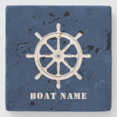 船航海の車のヘルムと船の名前を青で表示 ストーンコースター (正面)