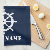 船航海の車ヘルムロープボート名ブルー キッチンタオル (四つ折り)