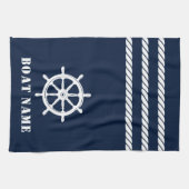 船航海の車ヘルムロープボート名ブルー キッチンタオル (横)