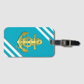 船航海の車/いかりアクアストライプブルー金ゴールド ラゲッジタグ (正面横)