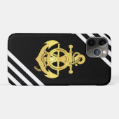 船航海の車/いかりブラックストライプ金ゴールド Case-Mate iPhoneケース (裏面(横))