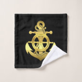 船航海の車/いかりブラック/金ゴールド バスタオルセット (ウォッシュタオル)