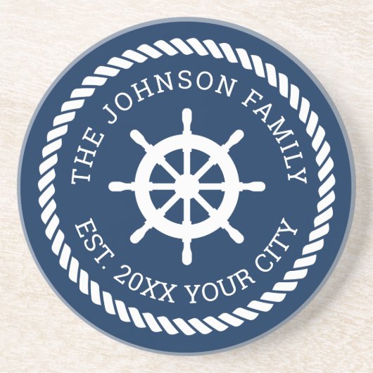 船航海の輪とロープ砂岩 コースター (正面)