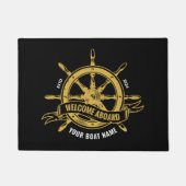 船航海の輪ウェルカムアボードブラック&金ゴールド ドアマット (正面)