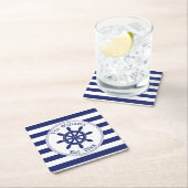 船航海の輪ネイビーストライプブルー スクエアペーパーコースター (インサイチュ)