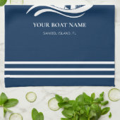 船航海の輪ボート名ネイビーブルー キッチンタオル (折り畳み)