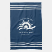 船航海の輪ボート名ネイビーブルー キッチンタオル (縦)