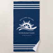 船航海の輪ボート名海軍の歓迎 ビーチタオル (正面)