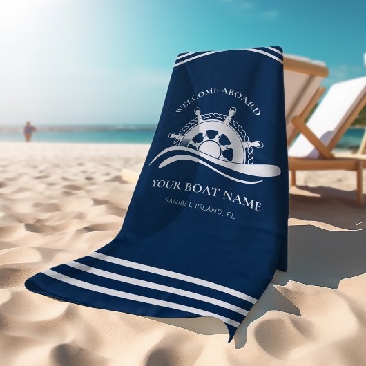 船航海の輪ボート名海軍の歓迎 ビーチタオル