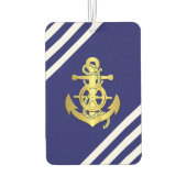船航海の輪/いかりネイビーストライプブルー金ゴールド カーエアーフレッシュナー (裏面)