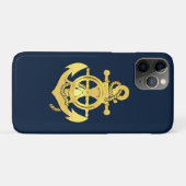 船航海の輪/いかりネイビーブルー/金ゴールド Case-Mate iPhoneケース (裏面(横))