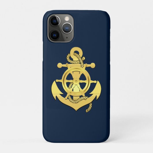 船航海の輪/いかりネイビーブルー/金ゴールド Case-Mate iPhoneケース (裏)