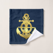 船航海の輪/いかりネイビー・ブルー・金ゴールド バスタオルセット (ウォッシュタオル)