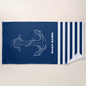船航海の輪、ネイビーブルーストライプズ水兵 ビーチタオル (正面)