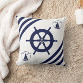 船航海の輪・帆船・いかり・ストライプ クッション (ブランケット)