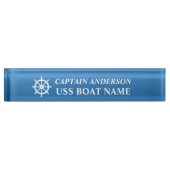 船航海の長とボートで車輪ヘルムを操縦 デスクネームプレート (正面)