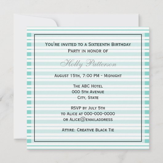 船航海のLtブルーホワイトストライプ#2 SQスイート16 招待状 (裏面)