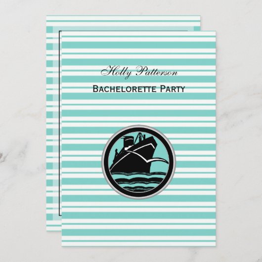 船航海のLtブルーWhtストライプバチェロレッテ#2 V 招待状 (正面/裏面)