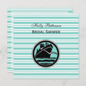船航海のLtブルーWhtストライプブライダルシャワー 招待状 (正面/裏面)
