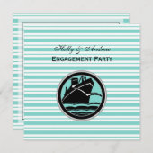 船航海のLtブルーWhtストライプ婚約#2 SQ 招待状 (正面/裏面)