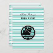 船航海のLt Blu Whtストライプブライダルシャワー#2 V 招待状 (正面/裏面)