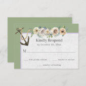 船舶いかり、フローラスワッグ – セージ結婚ラベンダー 出欠カード (正面/裏面)