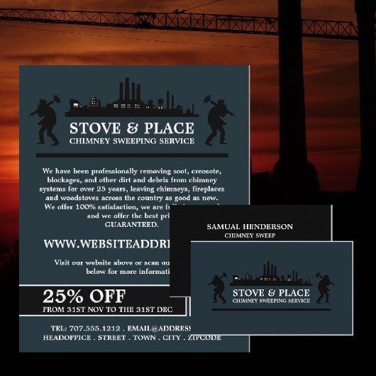 船舶とスイーパーデザイン、煙突の掃引サービス チラシ