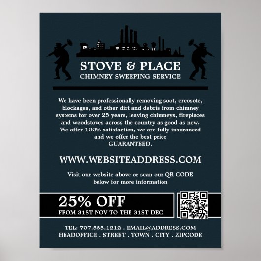 船舶とスイーパーデザイン、煙突の掃引サービス ポスター (正面)