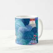 船舶と灯台：子供の水色 コーヒーマグカップ (正面右)