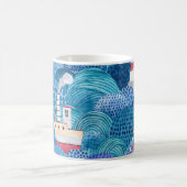 船舶と灯台：子供の水色 コーヒーマグカップ (中央)