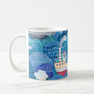 船舶と灯台:子供の水色 コーヒーマグカップ