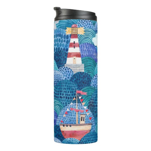 船舶と灯台:子供の水色 タンブラー (回転右)