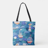 船舶と灯台：子供の水色 トートバッグ (裏面)