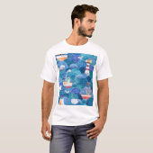船舶と灯台:子供の水色 Tシャツ (正面フル)