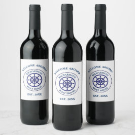 船舶のネイビーブルーシップの船名セーリング ワインラベル