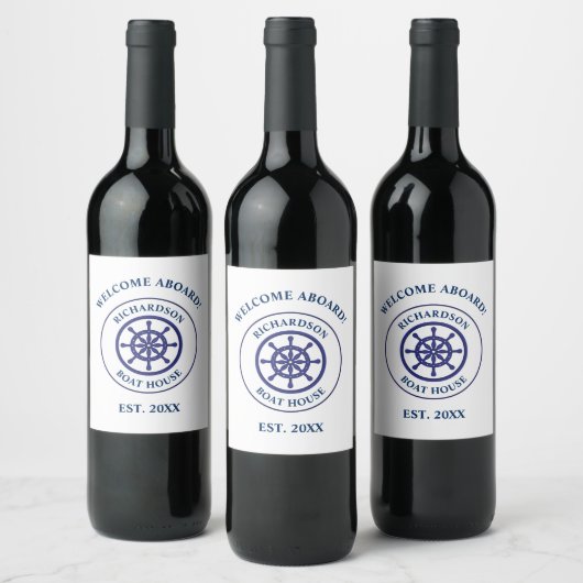 船舶のネイビーブルーシップの船名セーリング ワインラベル (ボトル)