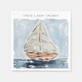船舶の帆船の赤ちゃんシャワーパーソナライズ スタンダードカクテルナプキン (正面)