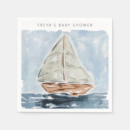 船舶の帆船の赤ちゃんシャワーパーソナライズ スタンダードカクテルナプキン (正面)