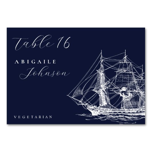 船舶エレガント航海のネイビー結婚ブルー テーブルナンバー (正面)
