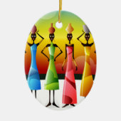 船舶カラフル付きアフリカ人女性 セラミックオーナメント (正面)