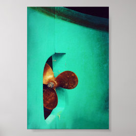 船舶プロペラボート航海のティール（緑がかった色） ポスター